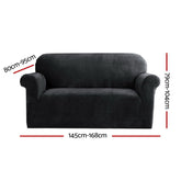 Artiss Velvet Sofa Cover Plush Couch Cover Lounge Slipcover 2 Seater Black.